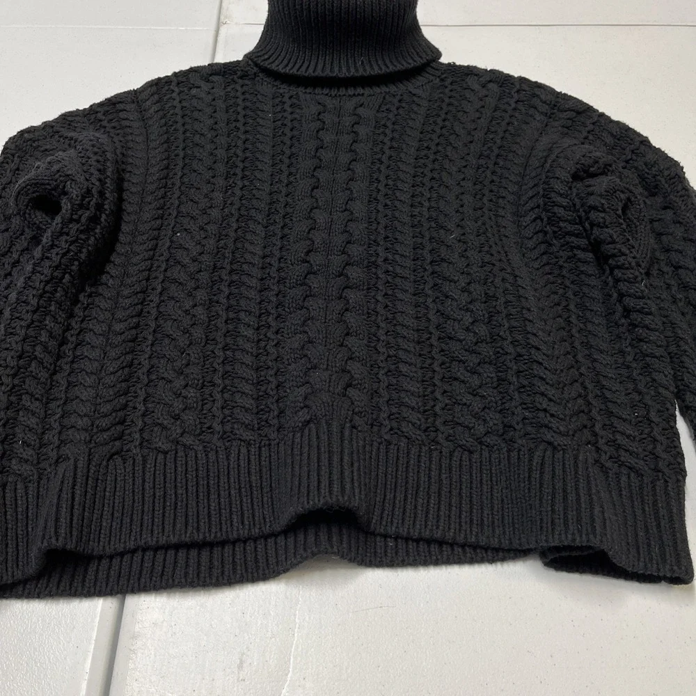 Lauren‎ Ralph Lauren Sweater Black Heavy Cable Knit Turtleneck Size L Old Money
